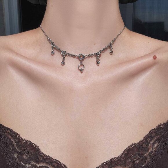 Gothic medieval chainmail choker necklace with a small silver chain ✦ whimsigoth - Picture 1 of 6